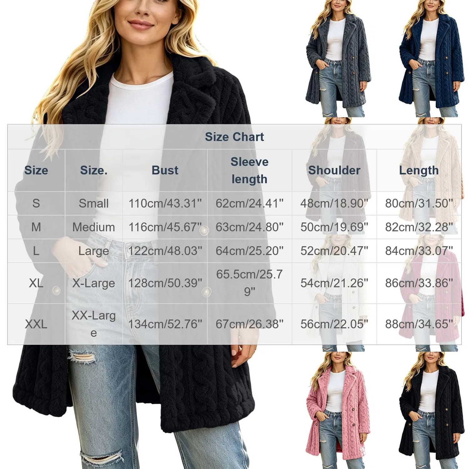 Женское пальто с длинным рукавом, мягкое, теплое, oversize, Nero — фото 4