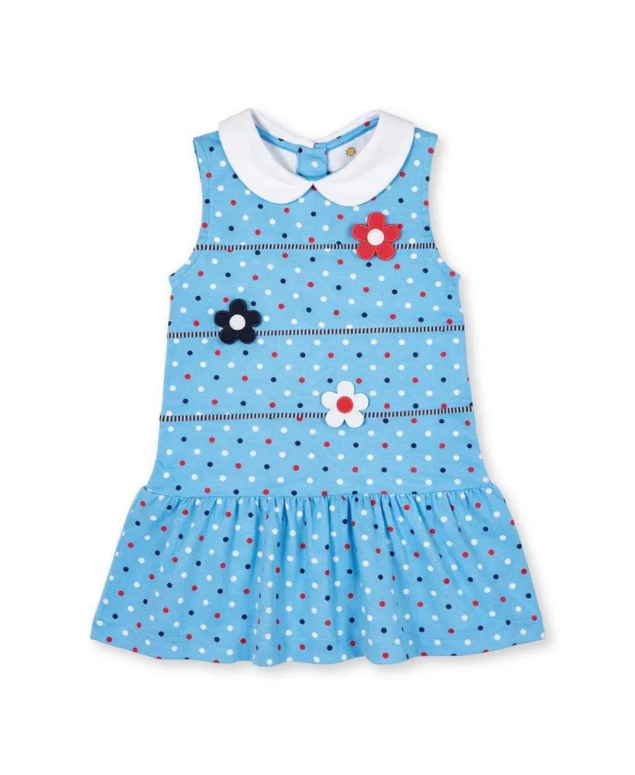 Платье для девочек без рукавов с принтом в горошек, модель Big Girls 7-8 Printed Knit Dress With Flowers Florence Eiseman, Medium Blue 429