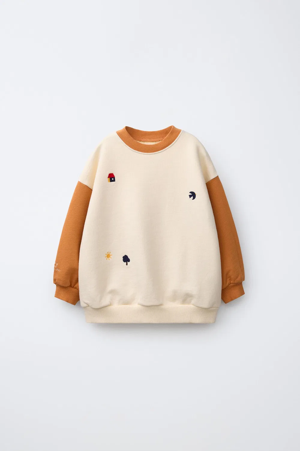 Толстовка с вышивкой в стиле цветовых блоков ZARA, Ecru/Brown