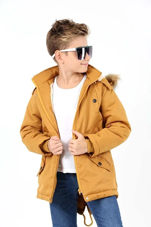 Детское пальто для девочек с капюшоном Asortik Kids, Hardal — фото 4