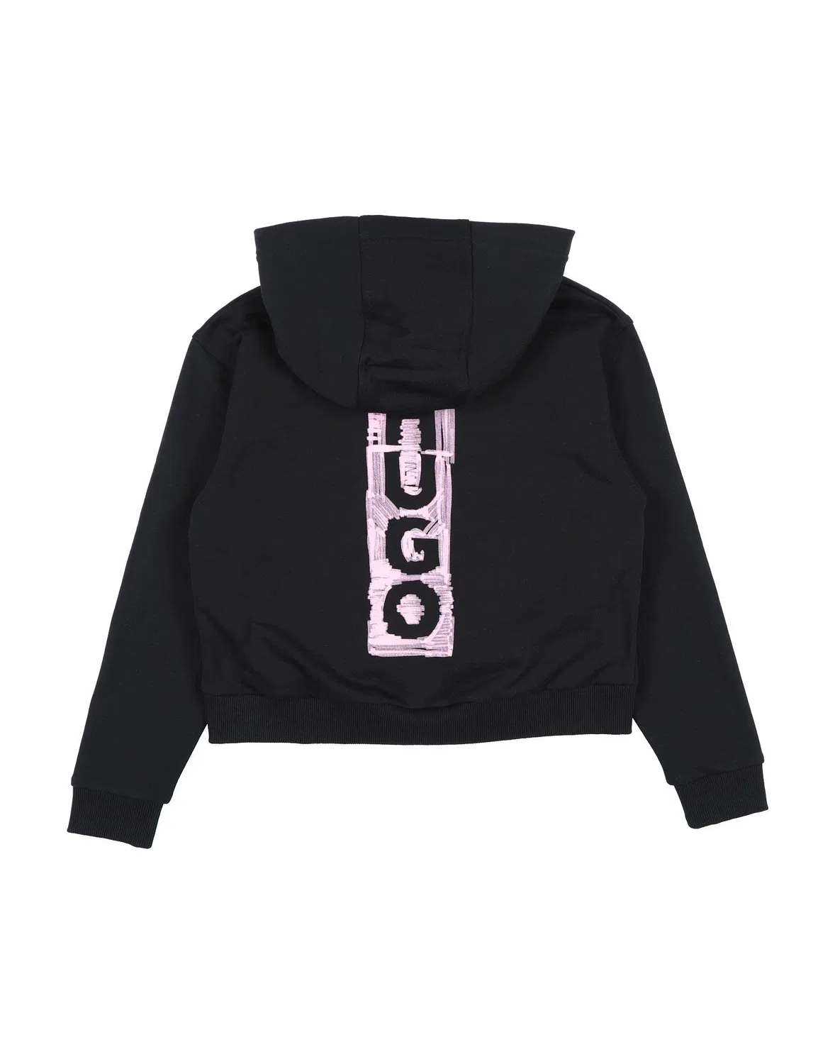 Детский флисовый свитшот для девочек с принтом Hugo Boss, черный — фото 2