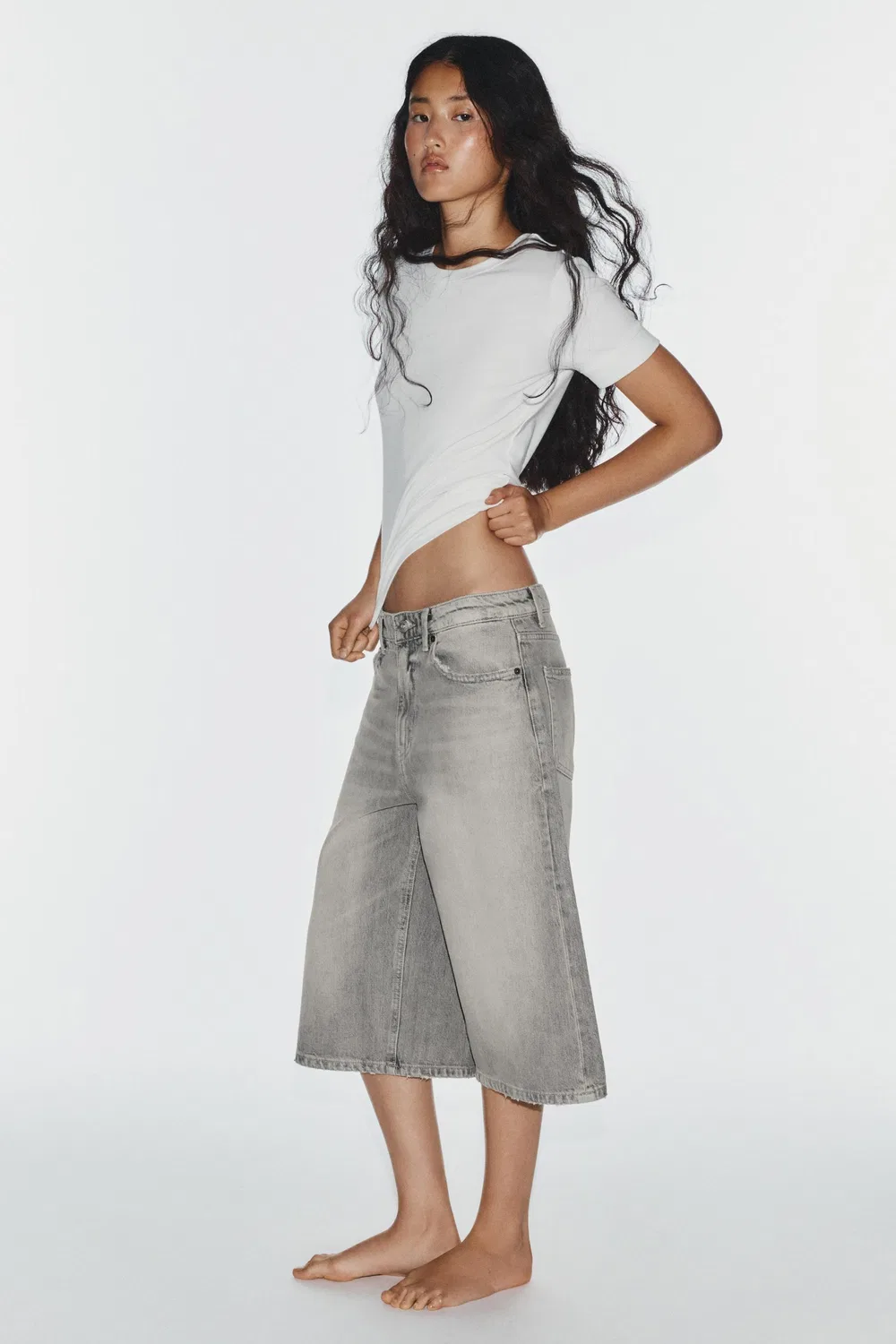 Джинсовые шорты TRF BAGGY ZARA, Light grey — фото 3