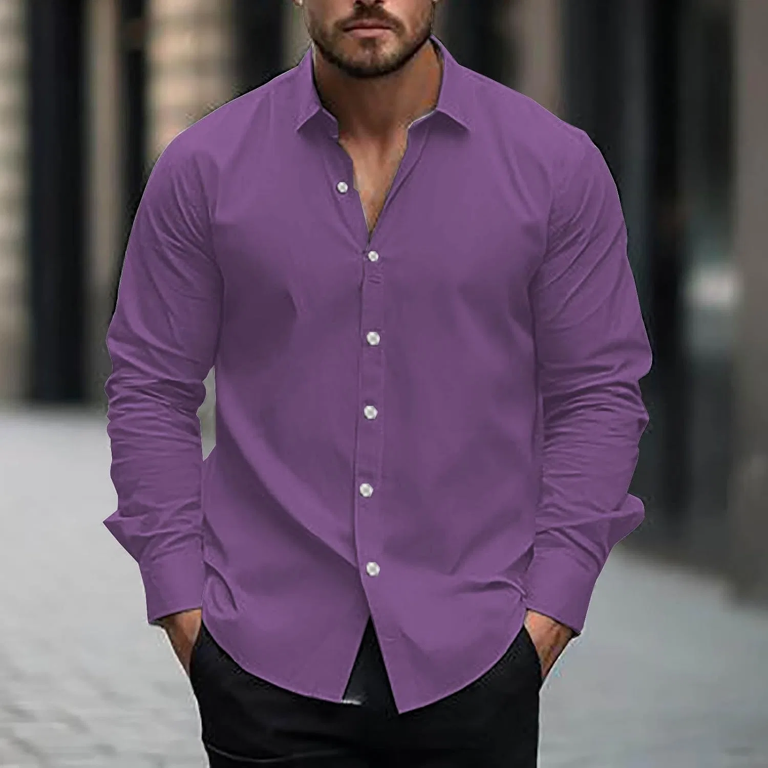 Мужская облегающая рубашка с длинным рукавом, Purple — фото 2