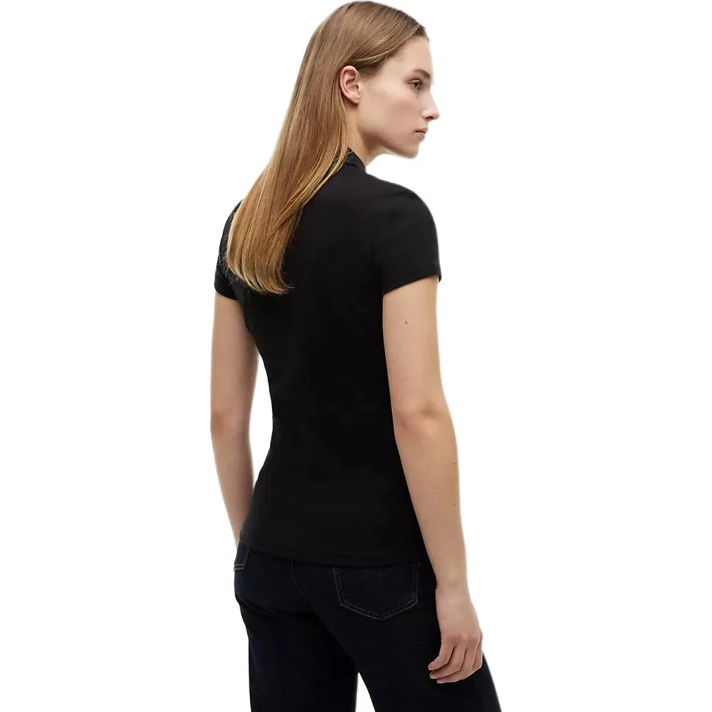 Женская хлопковая поло-рубашка с длинным рукавом Tommy Hilfiger Slim Fit Essential Zip Polo, Black — фото 4