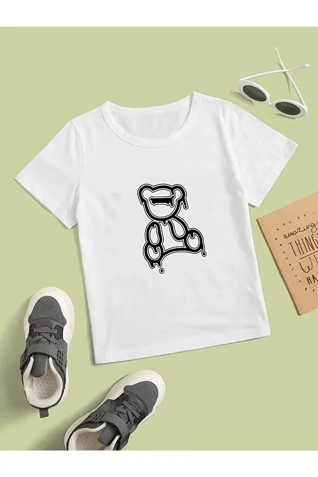 Детская футболка с принтом Teddy Bear Printed Svart Wear, White