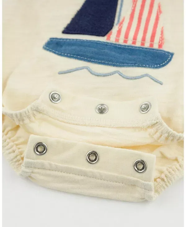 Детский комбинезон для мальчиков без рукавов Sailboat Applique Oh Baby!, Butter — фото 4