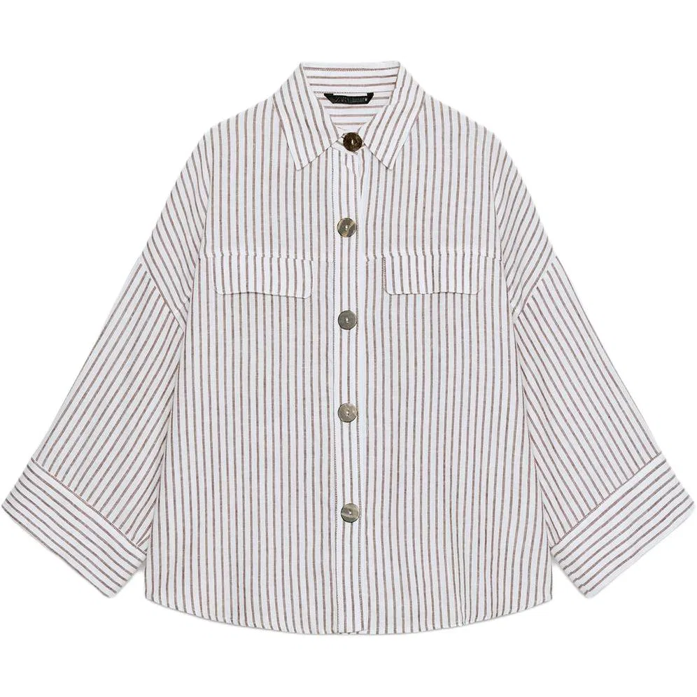 Женская рубашка с лацканами Brown/White ZARA, Brown/White