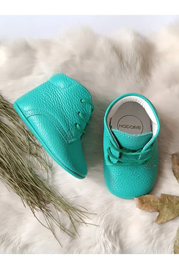 Детские ботиночки для девочек из натуральной кожи Water Green Genuine Leather Baby Booties Hodore, Water Green — фото 3