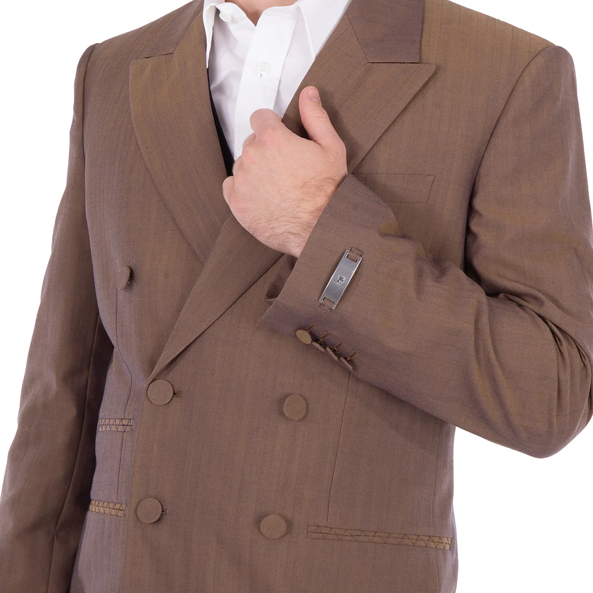 Пиджак двубортный шерстяной Herringbone Double-Breasted Wool Blazer Burberry, Tawny — фото 2