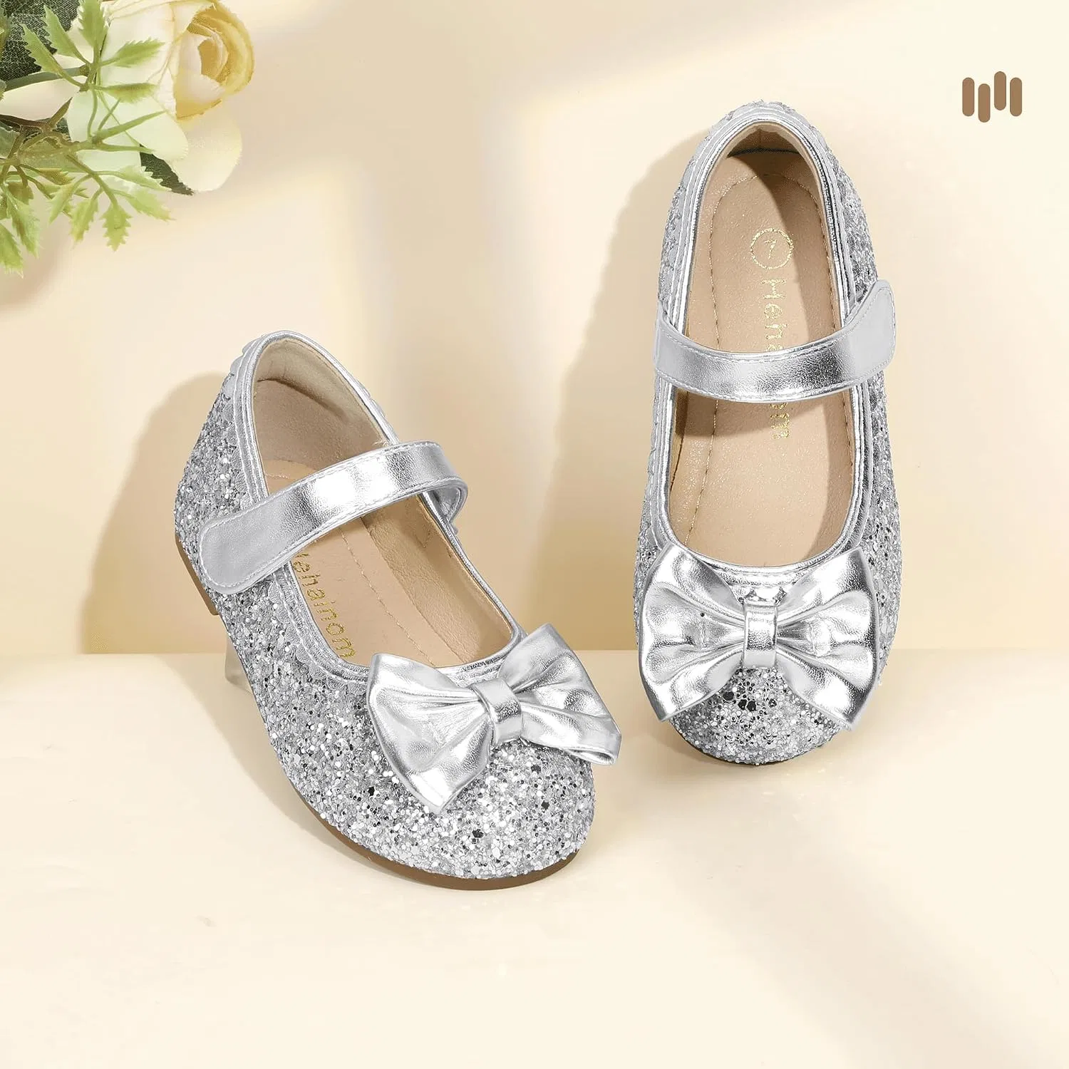 Детские балетки для девочек с бантом Hehainom, Silver Sequin — фото 3