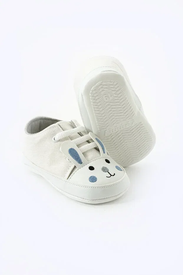 Детские пинетки на шнуровке с вышивкой кролика First step lace-up rabbit embroidered non-slip sole baby booties Yummy Kids, Blue — фото 4