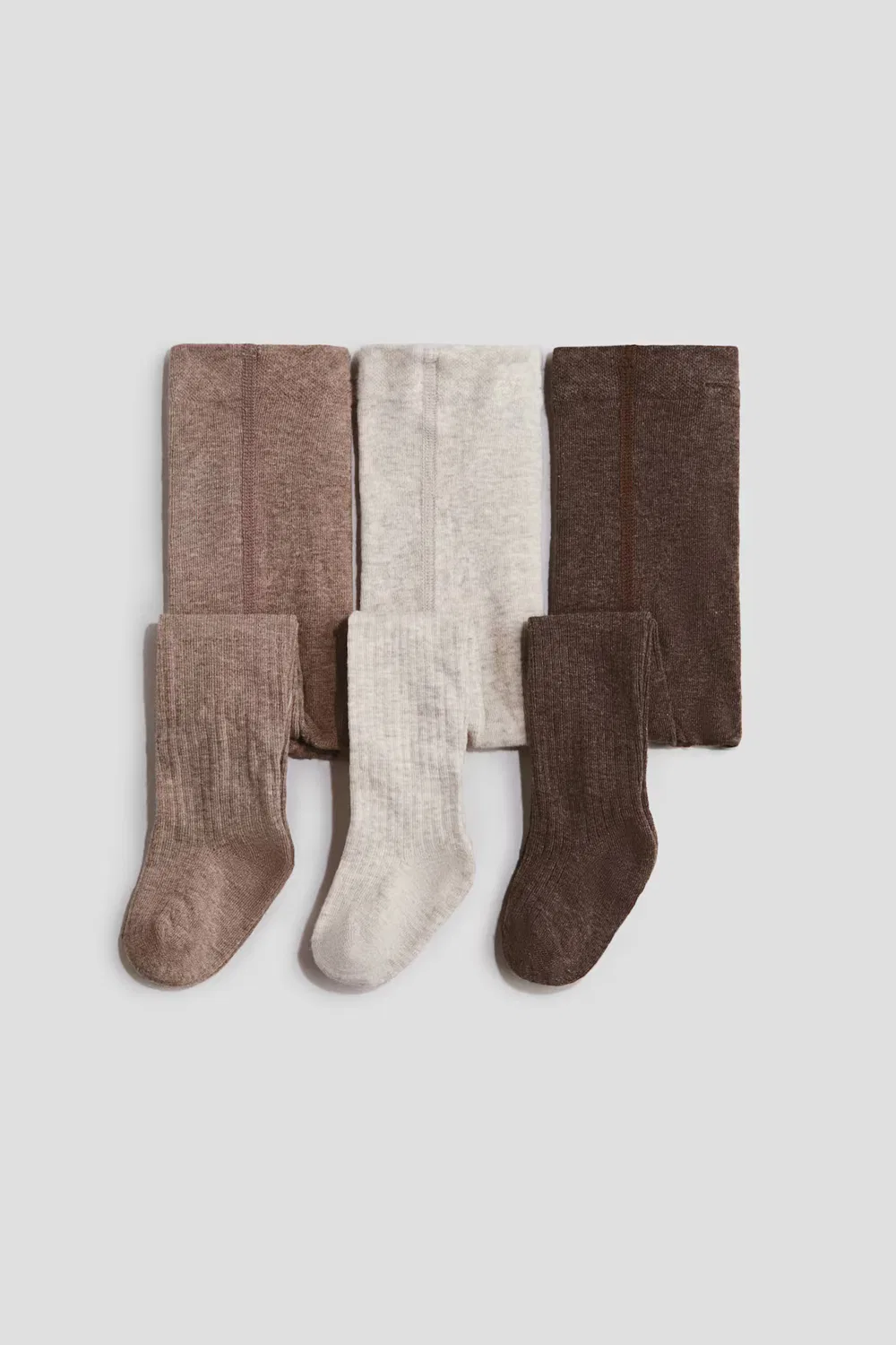 Комплект из 3 ребристых колготок H&M, Braun/Beige