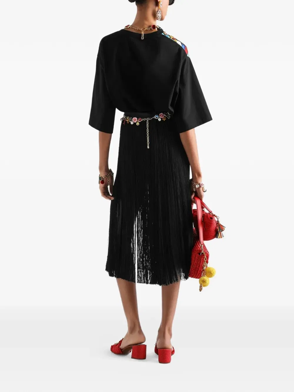 Длинная атласная юбка с бахромой Dolce & Gabbana, черный — фото 3