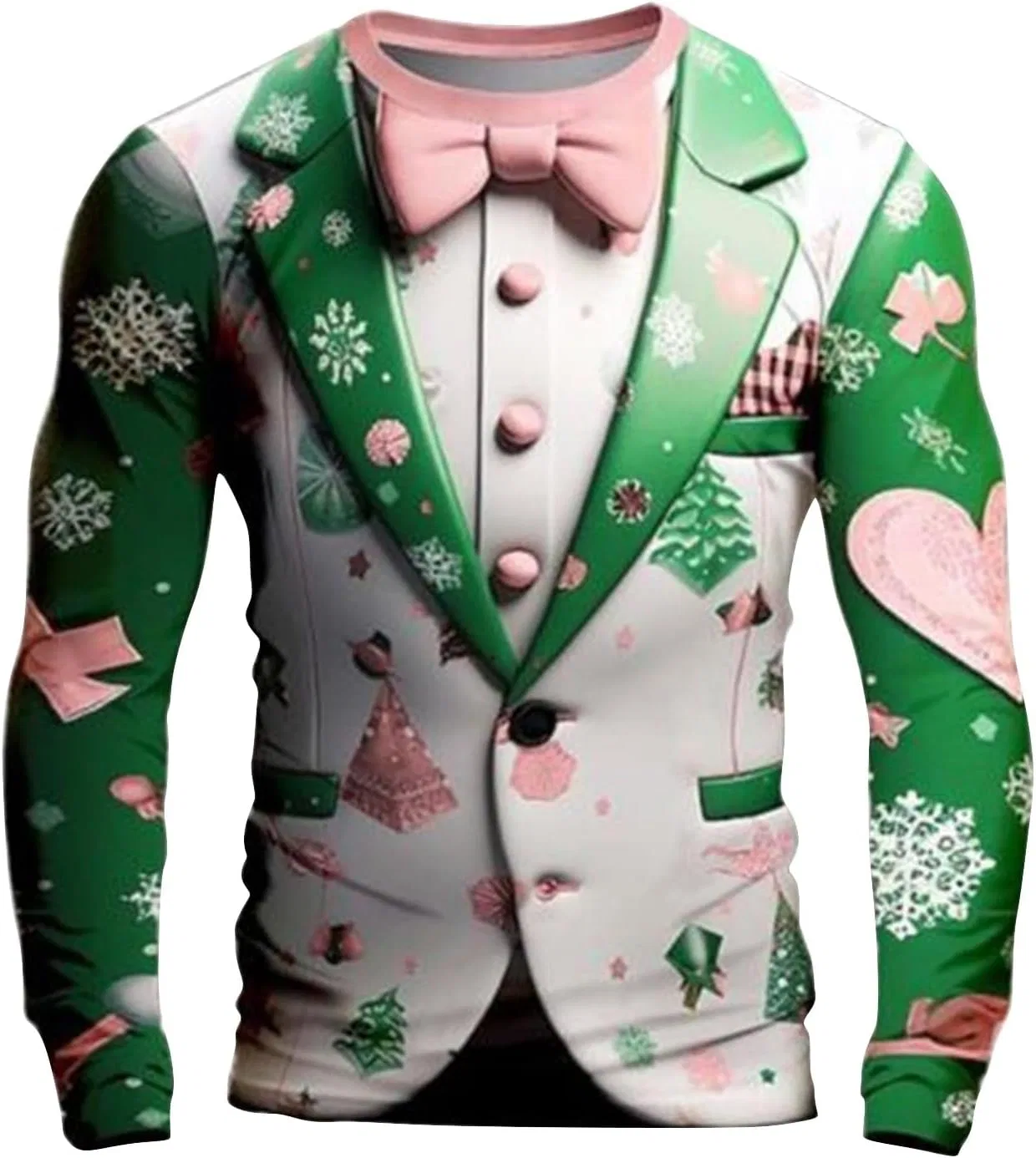 Мужская футболка с длинным рукавом с 3D-принтом Ugly Christmas, Mint Green