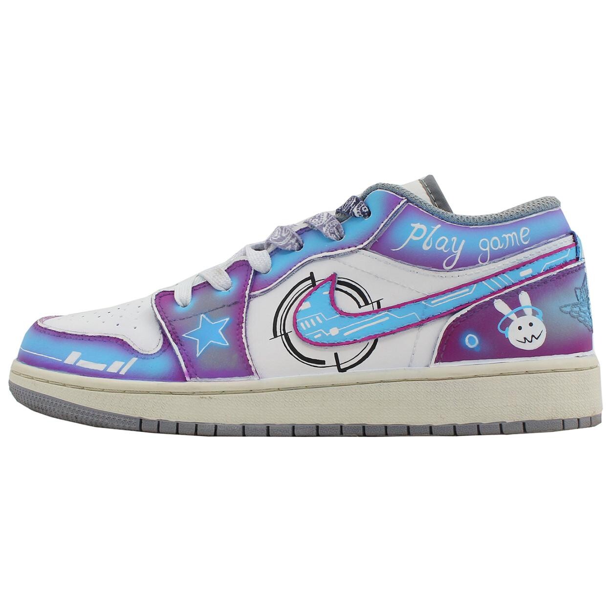

Кроссовки Air Jordan 1 Vintage Basketball Shoes Women's Low-top White/Blue/Purple, фиолетовый