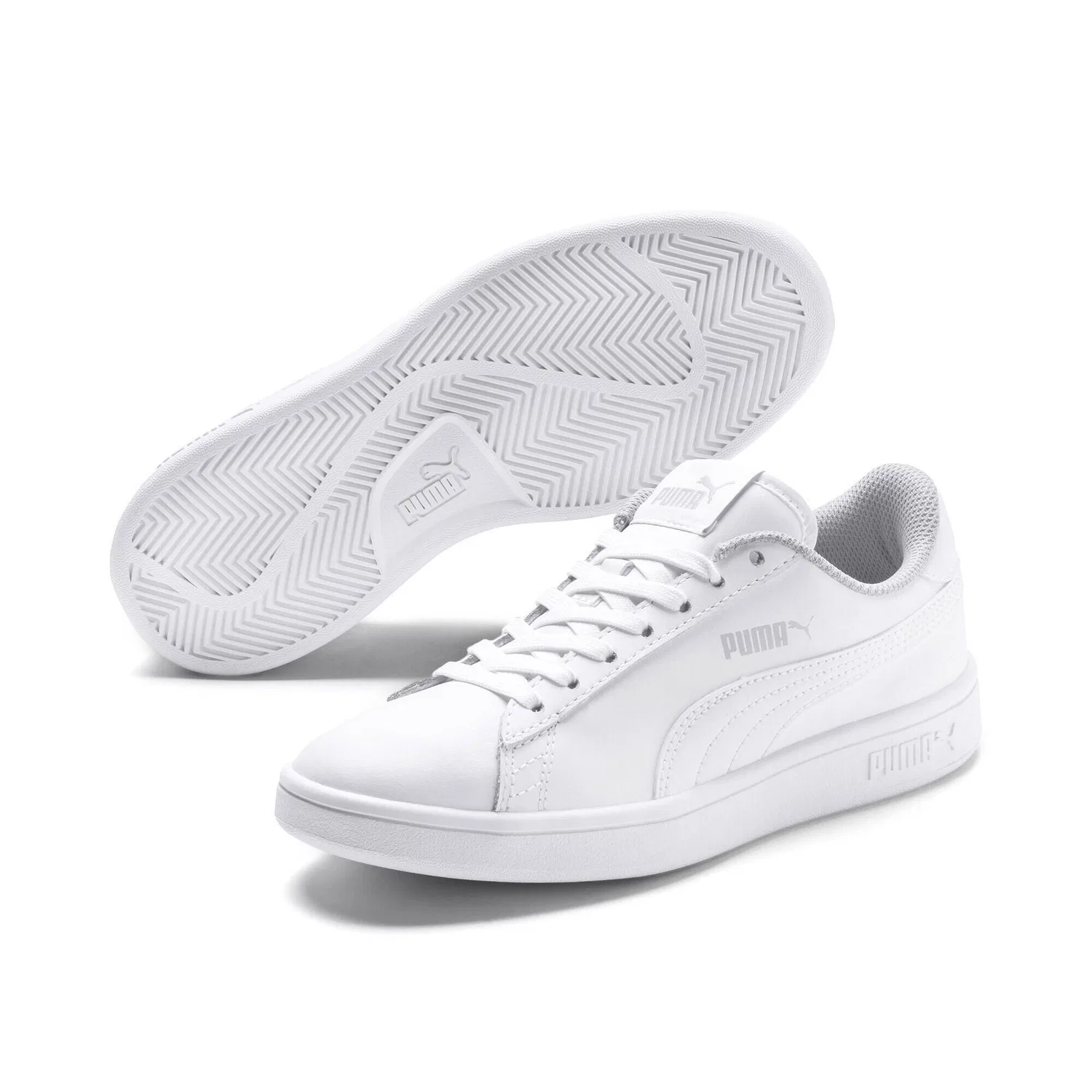 Детские кроссовки с кожаным верхом Smash v2 Puma, Weiss