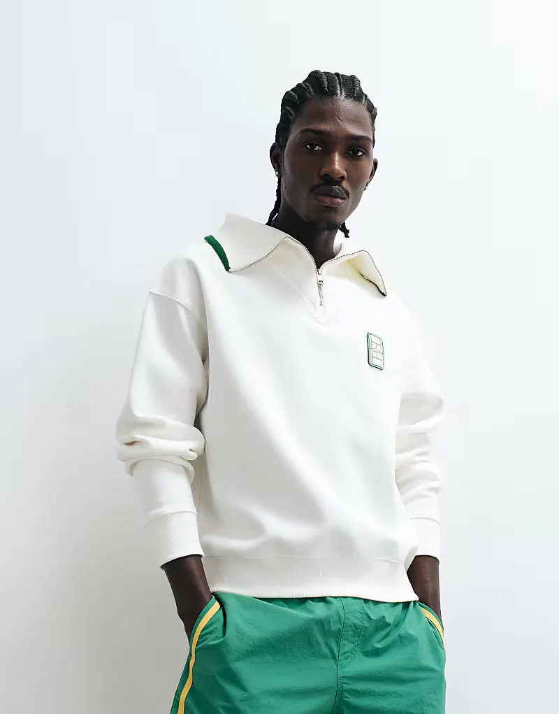 Классическая толстовка-поло Lacoste с застежкой-молнией на четверть длины и логотипом, белая