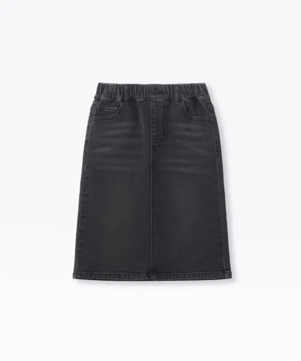 Юбка джинсовая миди на резинке, Musinsa Standard Kids, washed black — фото 2