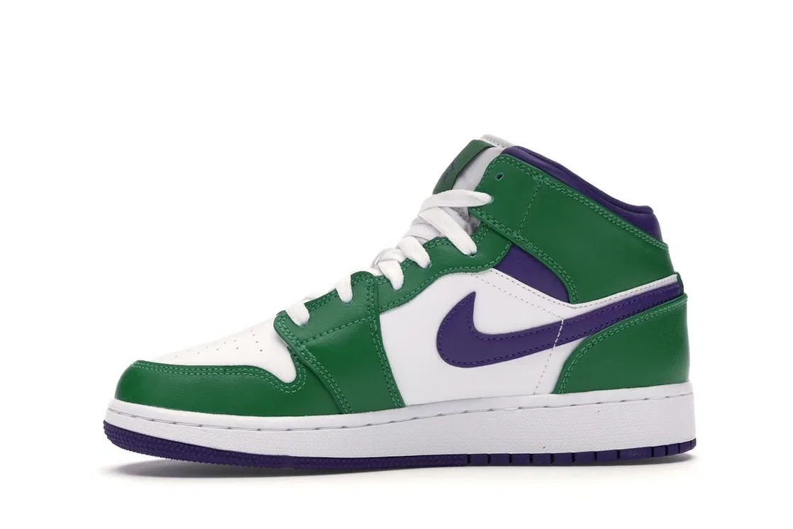 Детские кроссовки для мальчиков с зеленым верхом Jordan 1 Mid Incredible Hulk GS Jordan, Aloe Verde/Court Purple-White — фото 3