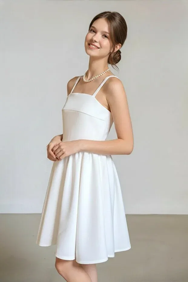 Детское платье для девочек без рукавов Premium crepe fabric girls' strap dress Thejojodesign, White