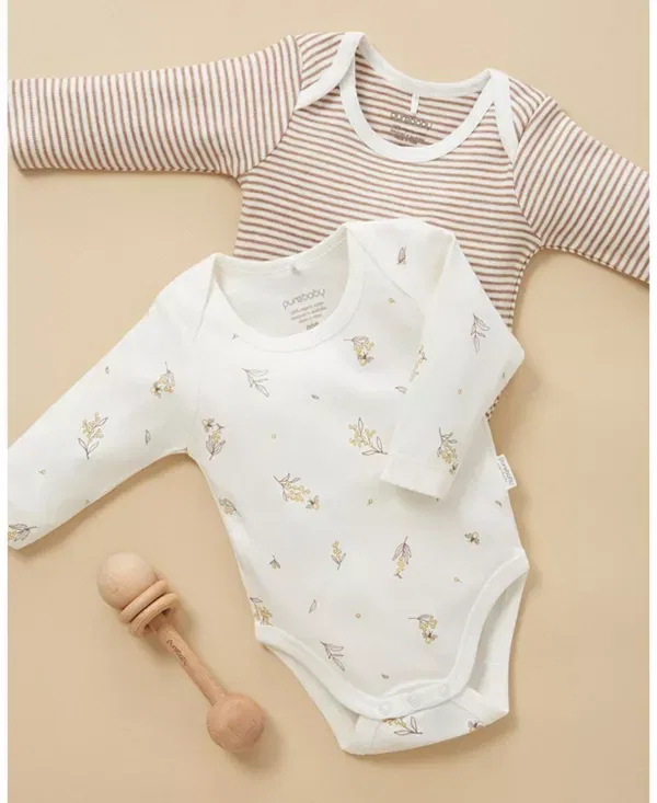 Детский комбинезон с длинным рукавом 2 Pack Purebaby, Vanilla Wattle Bee Pack — фото 2