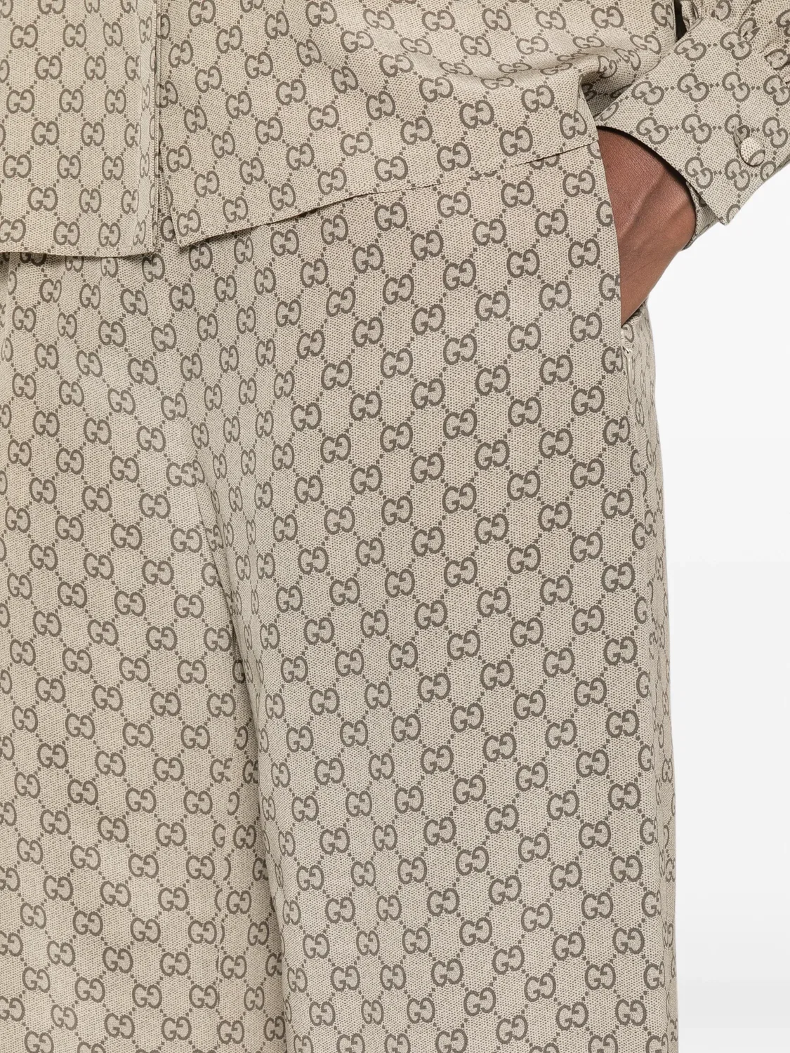 Шелковые брюки с узором GG Gucci, нейтральные — фото 3