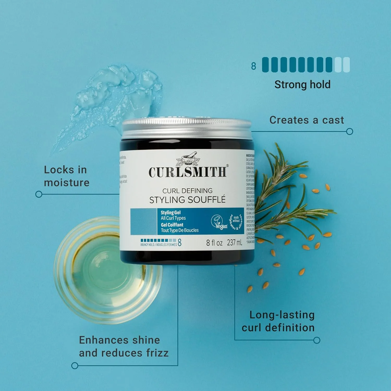 CURLSMITH - Средство для укладки локонов Curl Defining Styling Soufflé - Веганский гель для укладки средней фиксации 237 мл (1 шт.) — фото 3
