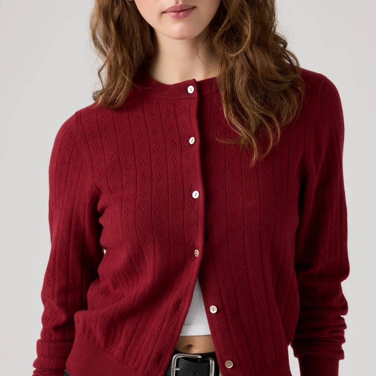 Очень мягкий ажурный кардиган с круглым вырезом Levi's, Warm Cabernet - Red — фото 2