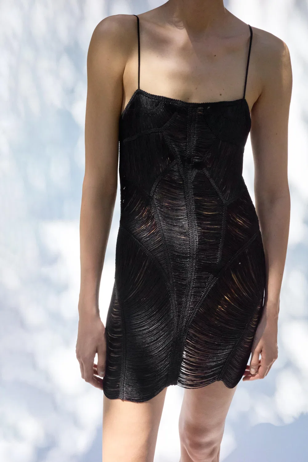 МИНИ-ПЛАТЬЕ С БАХРОМОЙ ZARA, Black