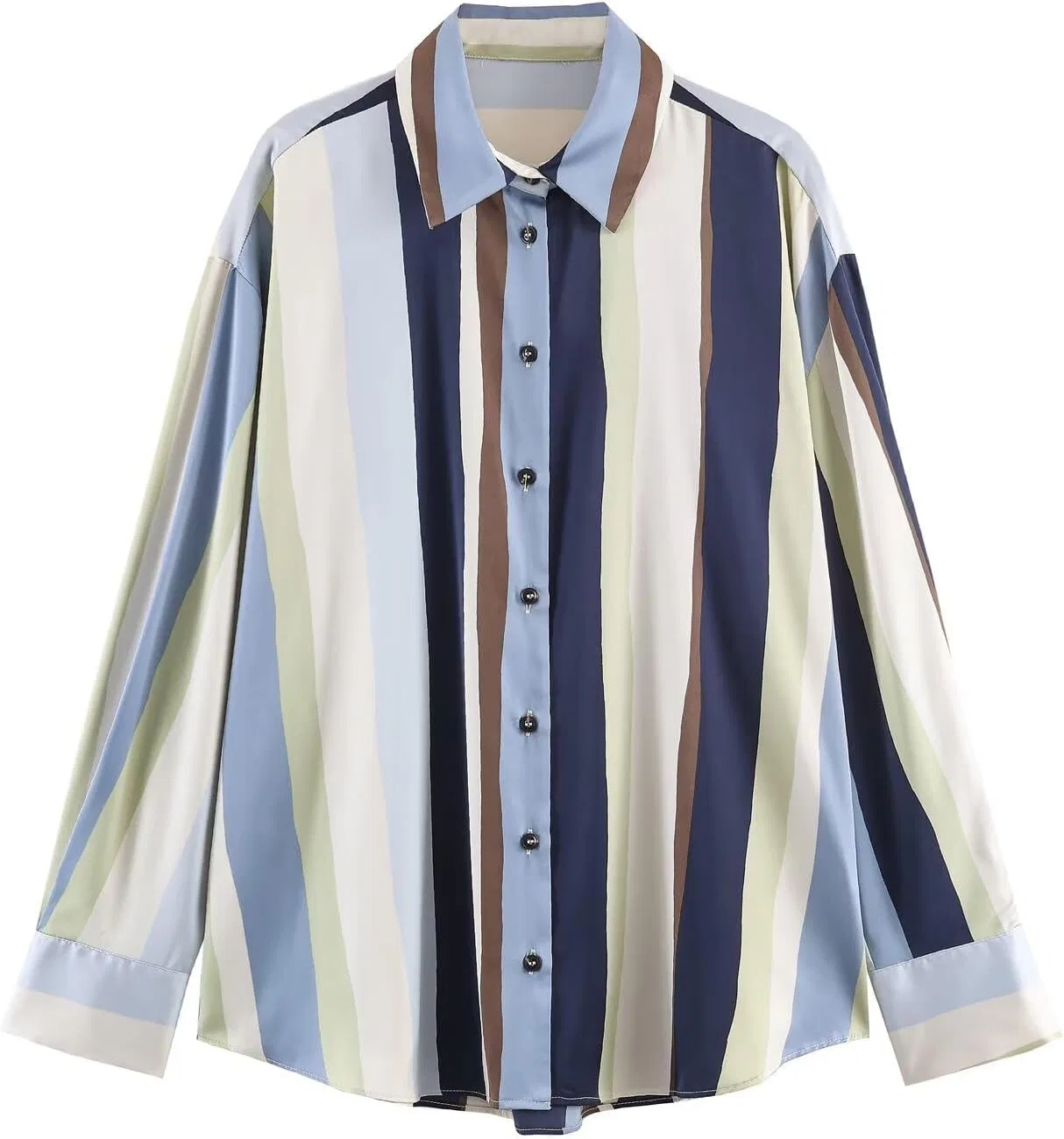 Женская рубашка с вертикальной полоской, Button Down, с длинным рукавом, мультиколор