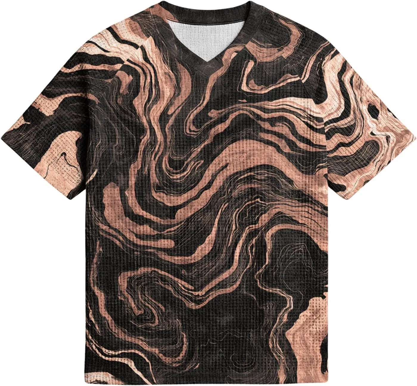 Мужская футболка вафельного трикотажа с V-образным вырезом, Summer Short Sleeve V Neck Contrast Casual Basic Tees, 2-light Brown — фото 4