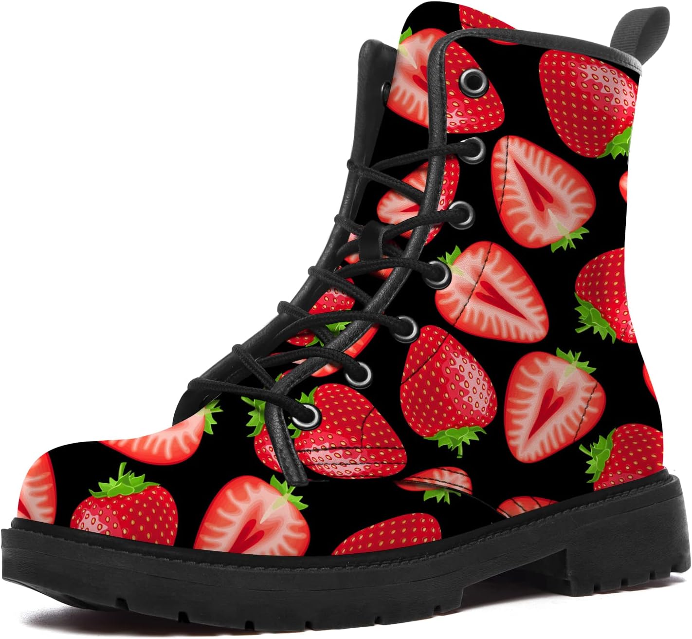 

Женские и мужские клубничные ботинки розовые боевые ботинки на шнуровке модные кожаные ботильоны Nabbig