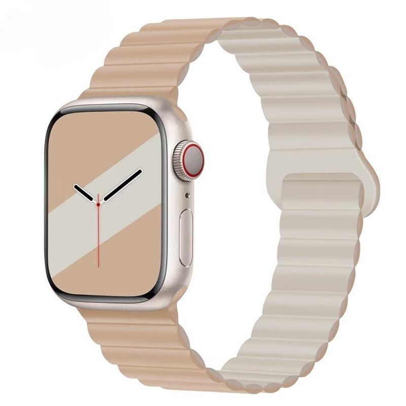 

Wepro Часы Strap Apple Compatibility Silicone Material Compatibility With Apple Watch S10, Apple Watch Ultra 2, S8, S9 225mm, New|Milk tea with rock white