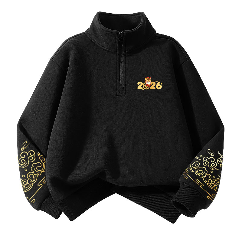 

Детский свитшот с полуоткрытым воротником Moderate WARRIOR, [fleece-lined]черный/new year's eve k+h left sleeve embossed k+h right sleeve золото-stamped k