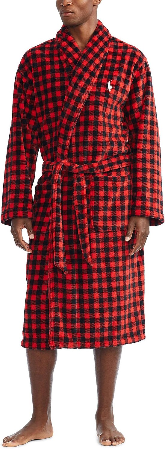 

Халат Microfiber Plush Long Sleeve Shawl Collar Robe Polo Ralph Lauren, цвет Rl2000 Red Buffalo Plaid/Nevis Pony Player