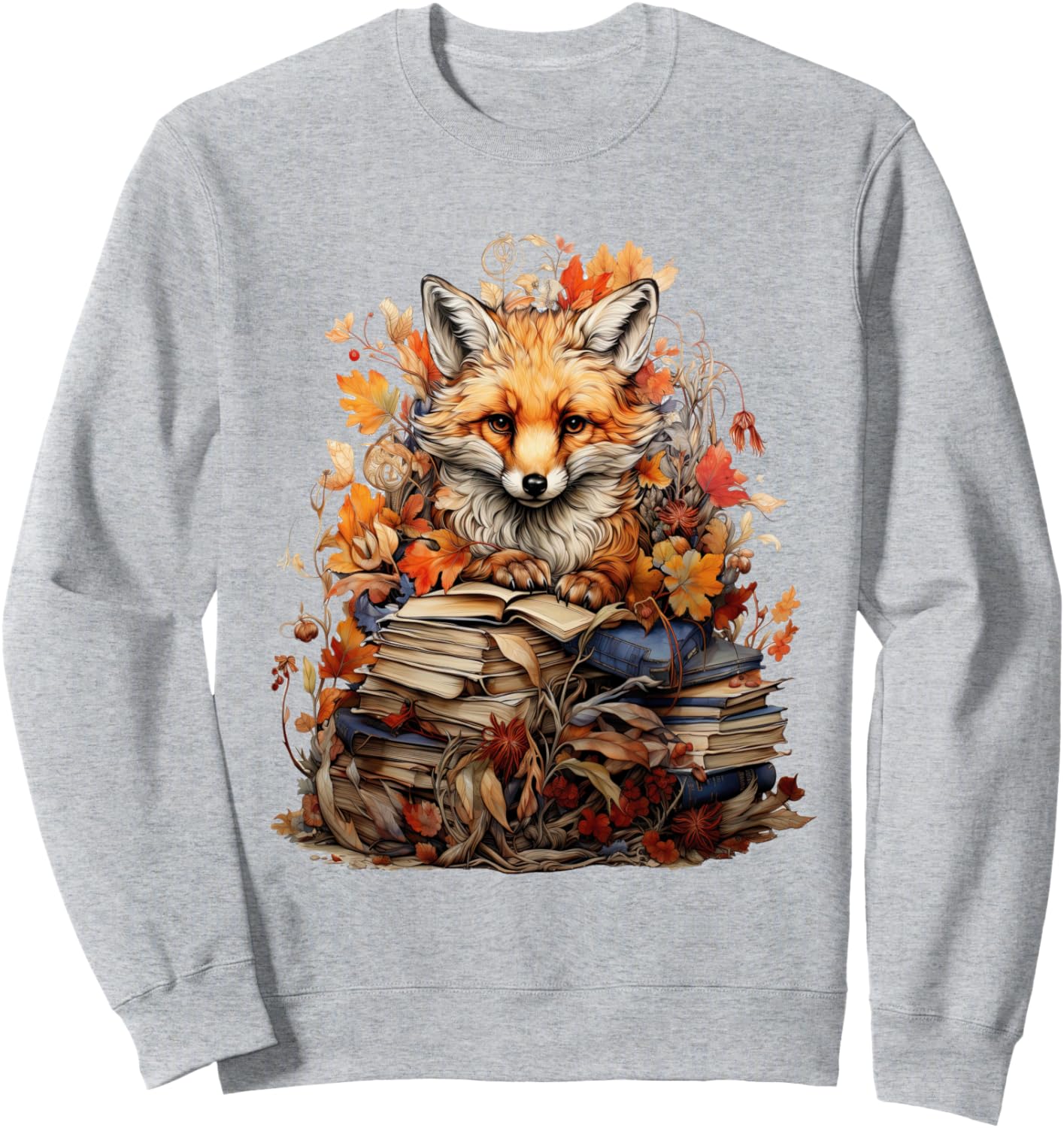 

Толстовка в стиле коттеджкор с цветочным рисунком, лисой и милым гобликом Cottagecore Goblincore And Fairycore Stuff, серый