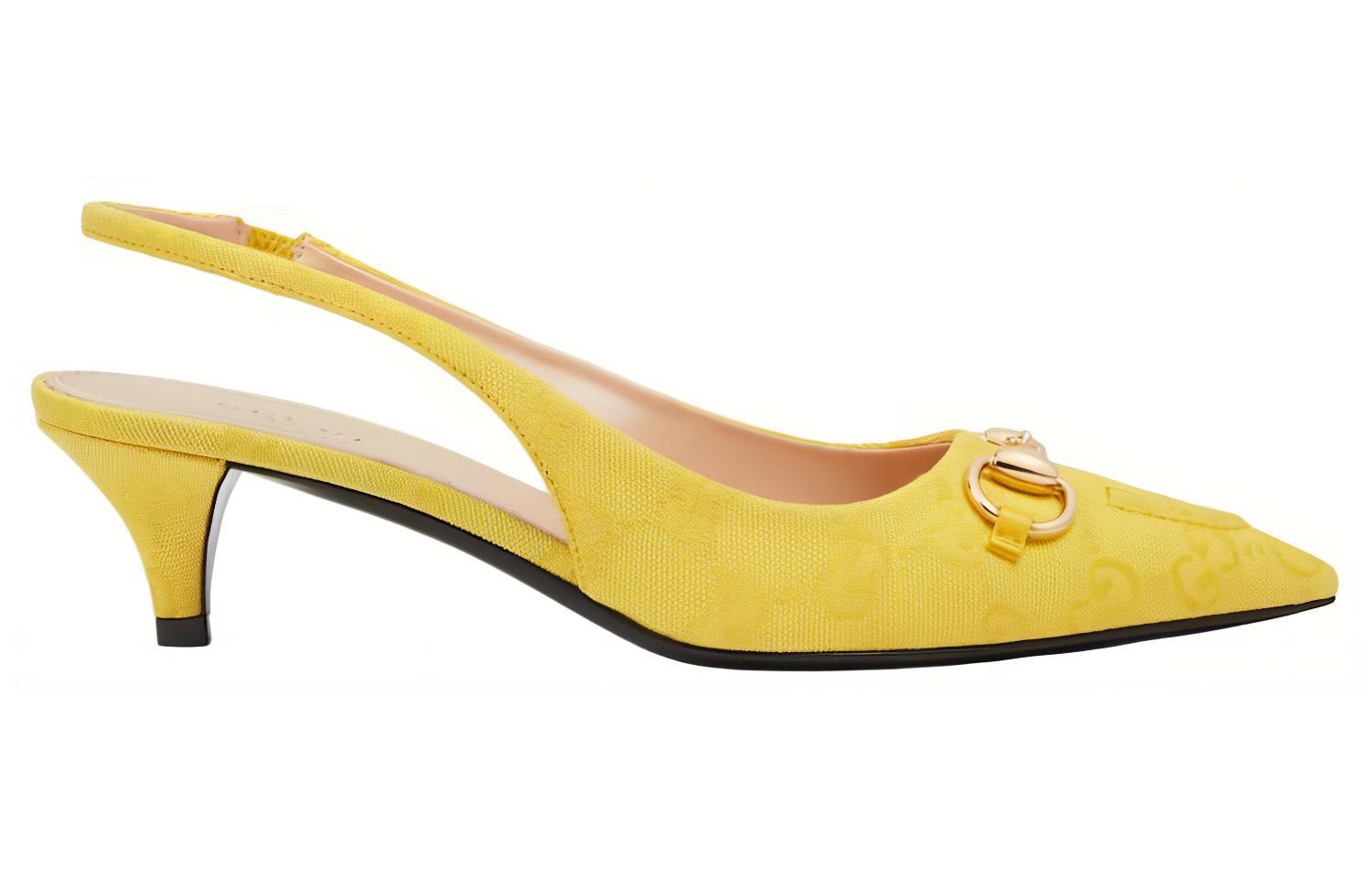 GUCCI Лодочки на шпильке Horsebit Slim Heel, 45 см, женские, желтые — фото 3