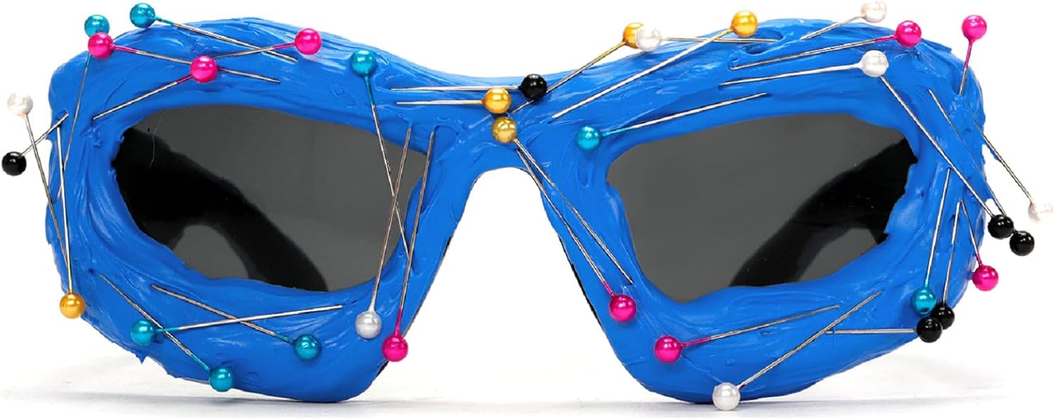 

Солнцезащитные очки в стиле Y2K с обтекаемой формой для женщин и мужчин, жемчужная оправа, персонализированные, для уличных вечеринок, унисекс, модные, с защитой от УФ-излучения UV400 mincl, Blue