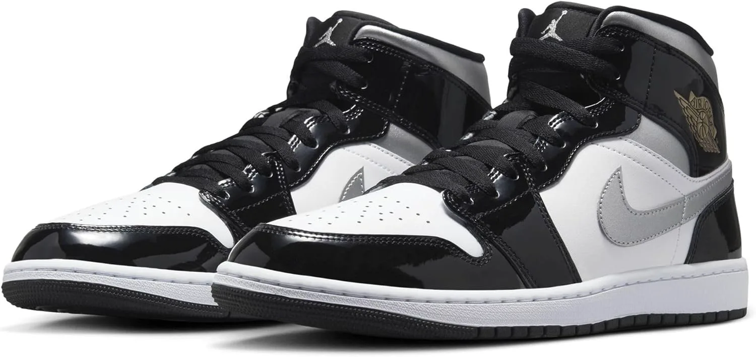 Мужские кроссовки Nike Air Jordan 1 Mid SE, черный/белый/металлик золотой/металлик серебряный — фото 3
