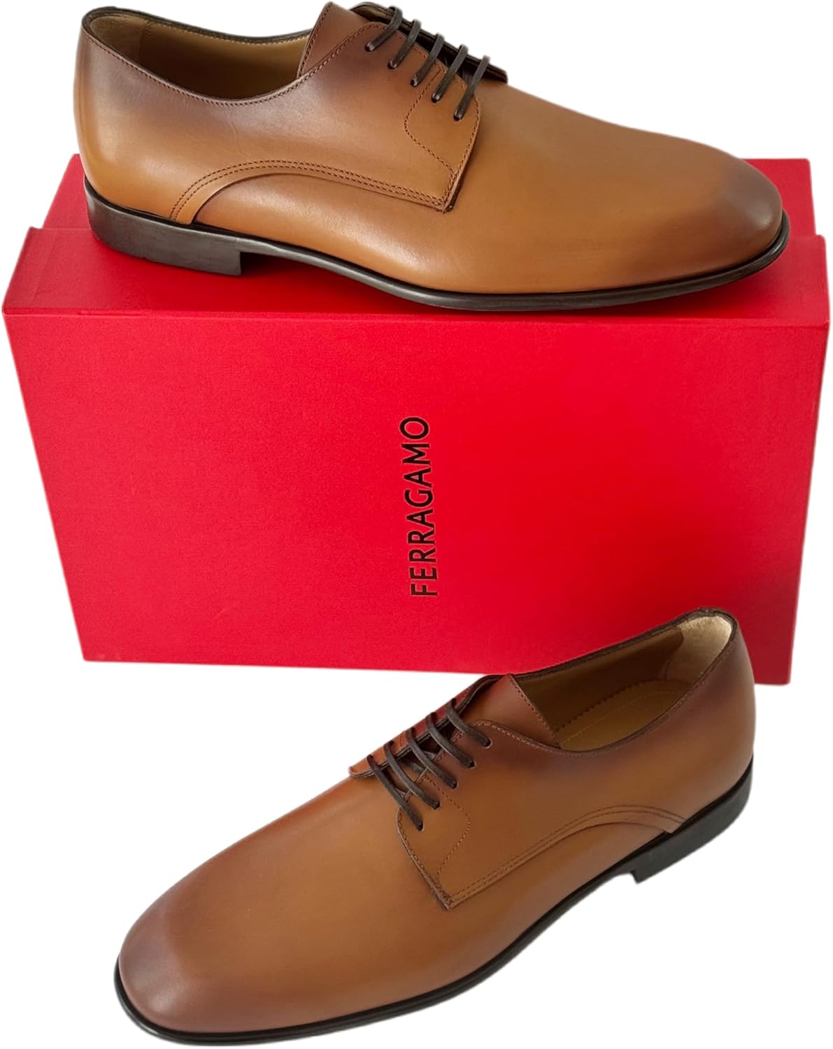 Мужские туфли Ferragamo Fosco Plain Toe Oxford Derby коричневого цвета из новой кожи теленка Vicuna (Salvatore) — фото 2