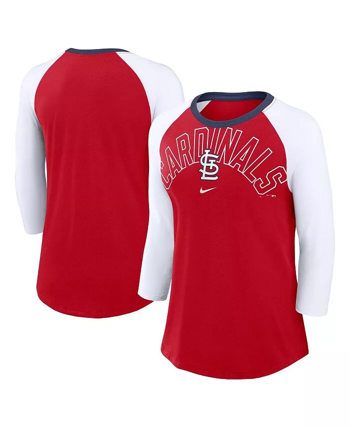 

Женская футболка St. Louis Cardinals Knockout Arch красного и белого цвета с рукавом 3/4 и реглан Tri-Blend Nike