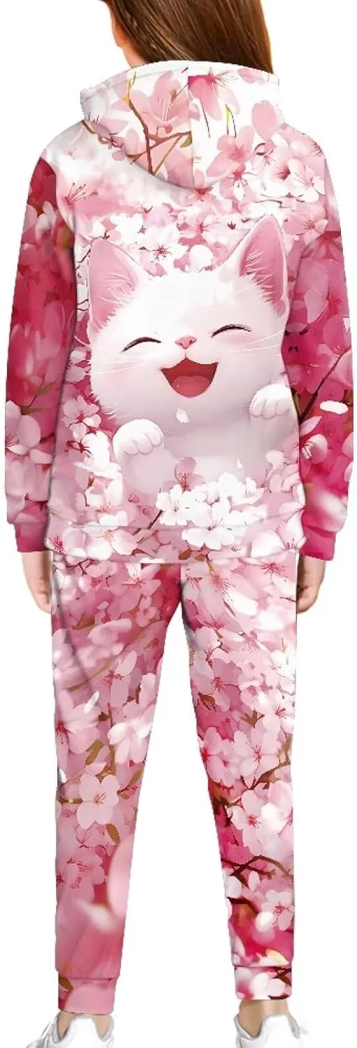 Детский спортивный костюм с капюшоном Pensura, 2 шт, Pink Cherry Blossom Cat — фото 2