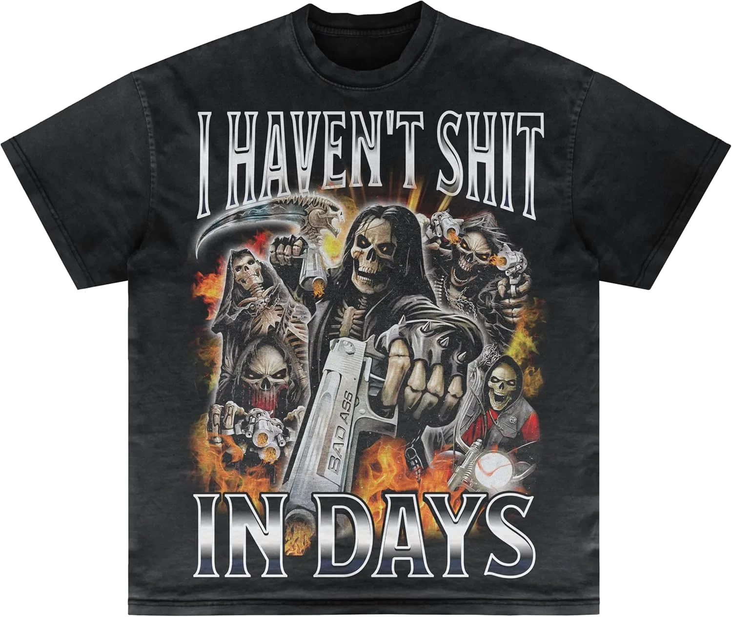 Футболка с принтом I Haven't Shit in Days Cringe Skeleton Meme, плотный хлопок GENERIC, черный