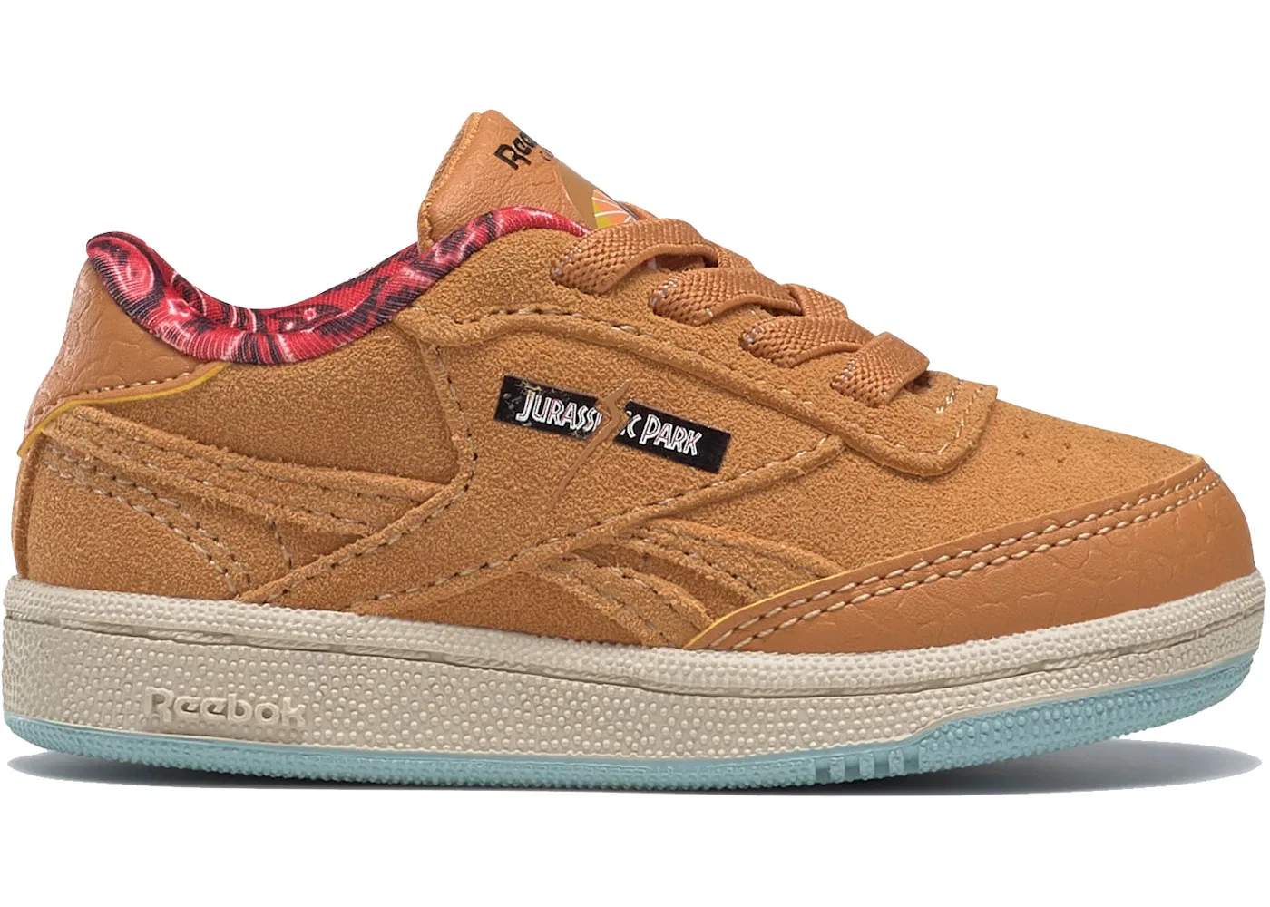 Детские кроссовки Lifestyle с принтом Jurassic Park Reebok Club C, Rich Ochre/Diffused Blue/Stadium Red