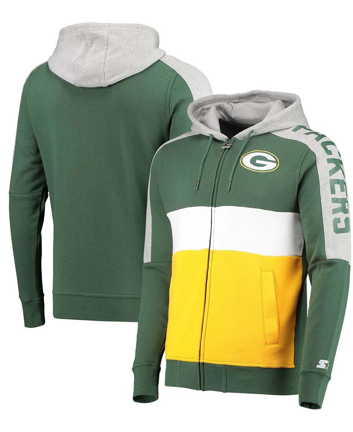 

Мужская зелено-золотистая толстовка с капюшоном green bay packers playoffs color block с молнией во всю длину Starter, мульти