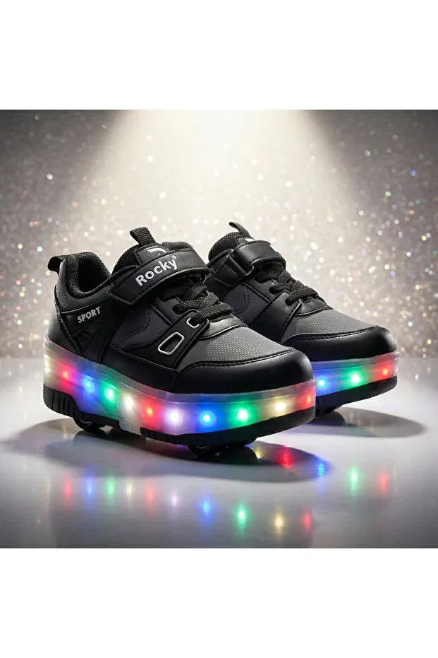 Детские кроссовки для девочек на колесиках со светодиодами Buruni, Blackxstraight