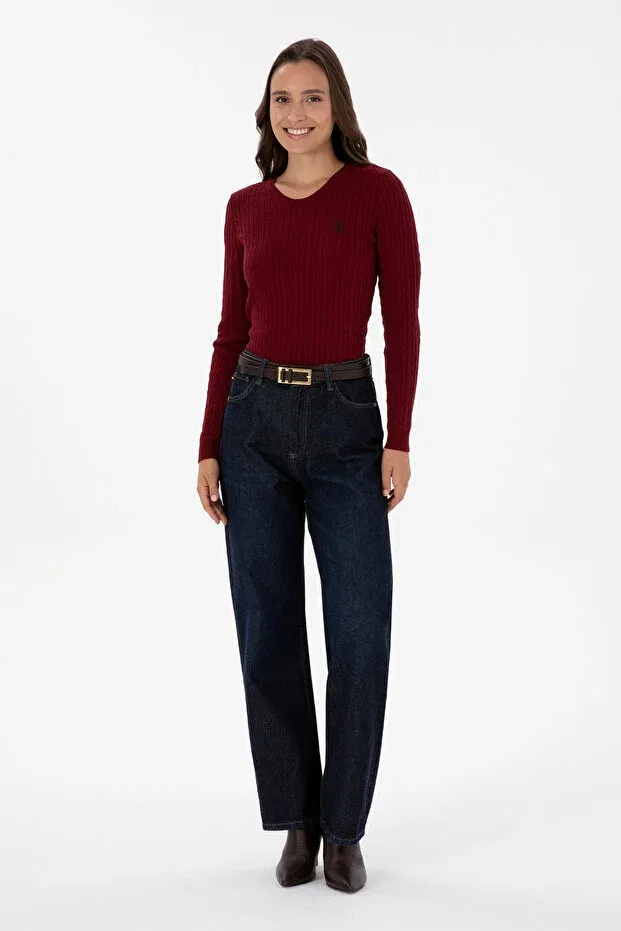 Женский базовый свитер с длинным рукавом U.S. Polo Assn., Burgundy — фото 4