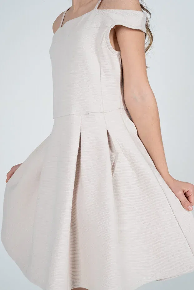 Детское платье для девочек с принтом Princess collar girl's dress with rope straps Kyron, Nude Color — фото 3