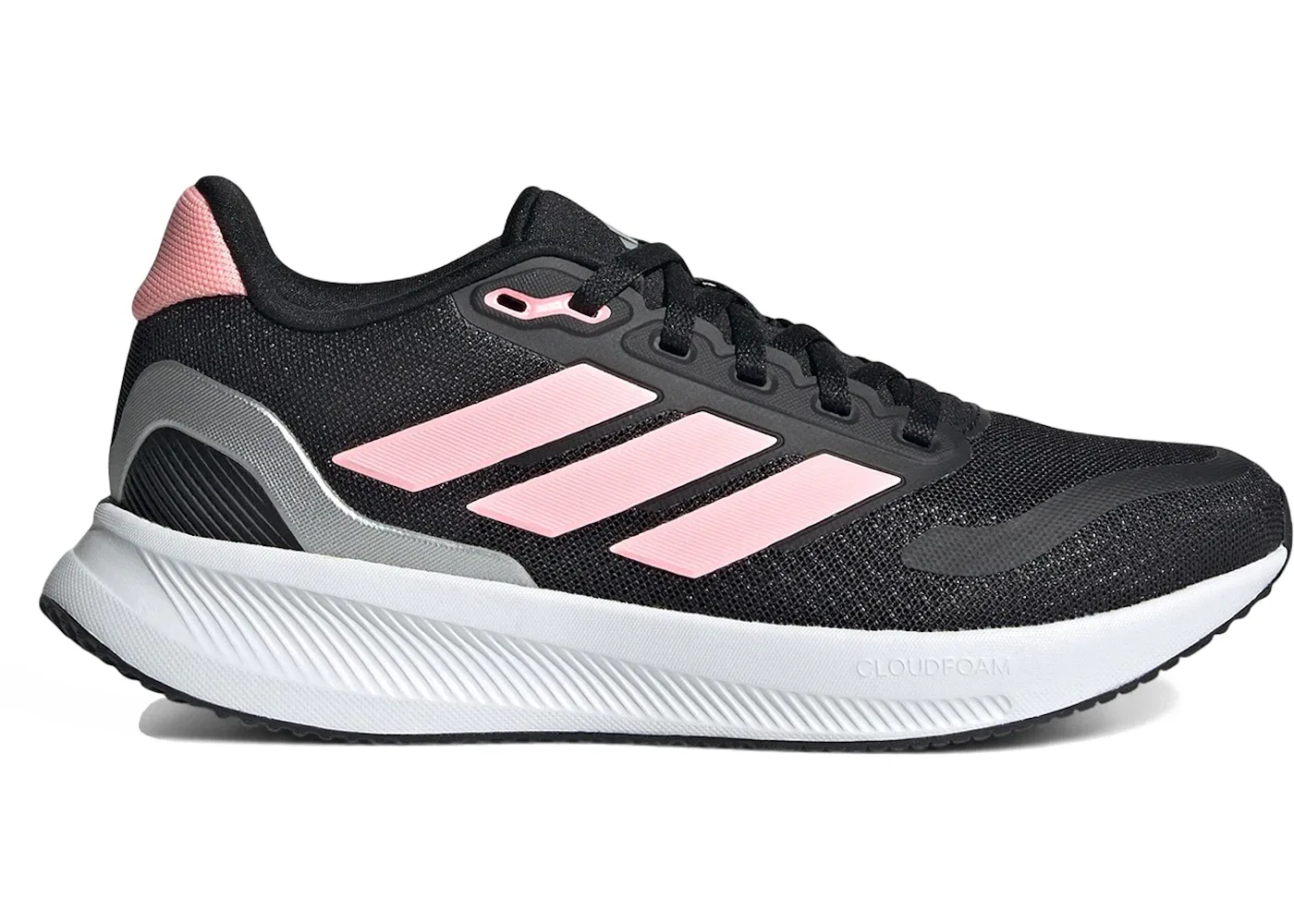 Детские кроссовки для мальчиков и девочек с длинным шнурком Adidas Runfalcon 5, Core Black/Pink Spark/Silver Metallic