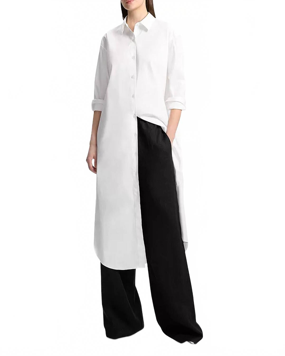 

Длинное платье-рубашка из хлопковой смеси в белом цвете Theory